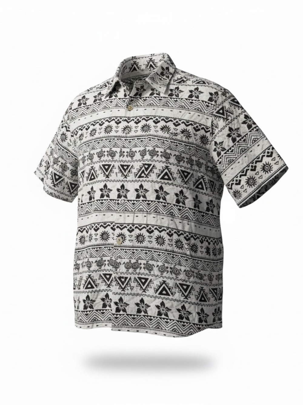 Vintage Junction West Geometric Tribal Aloha Shirt XL Turtle Sun Print Short Sle